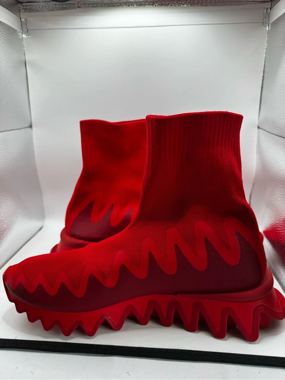NEW Christian Louboutin Sharky Sock Knit Sneakers Red EU 44.5 US 11.5 Loubishark